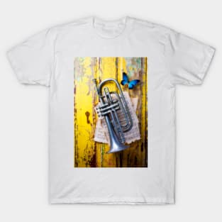 Trumpet And Blue Butterfly T-Shirt